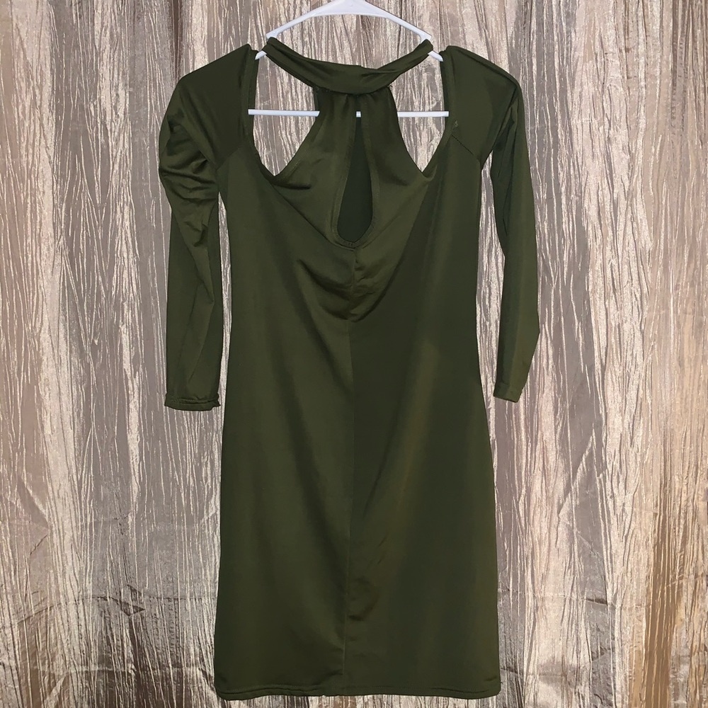 Olive green off shoulder slim dress